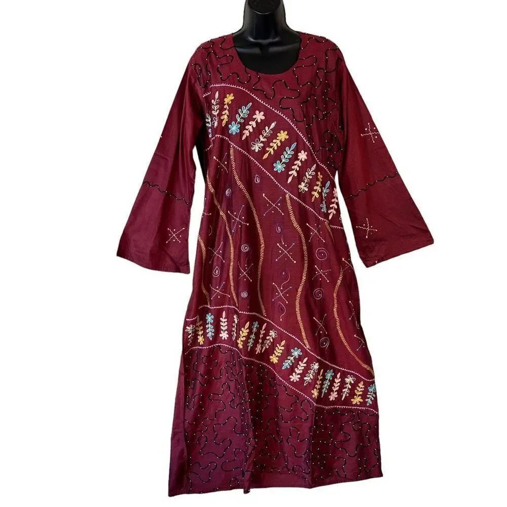 Embroidered Flared Sleeve Kurti Maxi Dress NWT